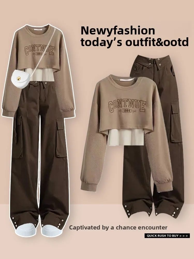 

Faionable College Sle Long Sve Sweatirt High Waist Slimming Work Pants Two Piece Set Autumn 2025 Versatile Ensemble