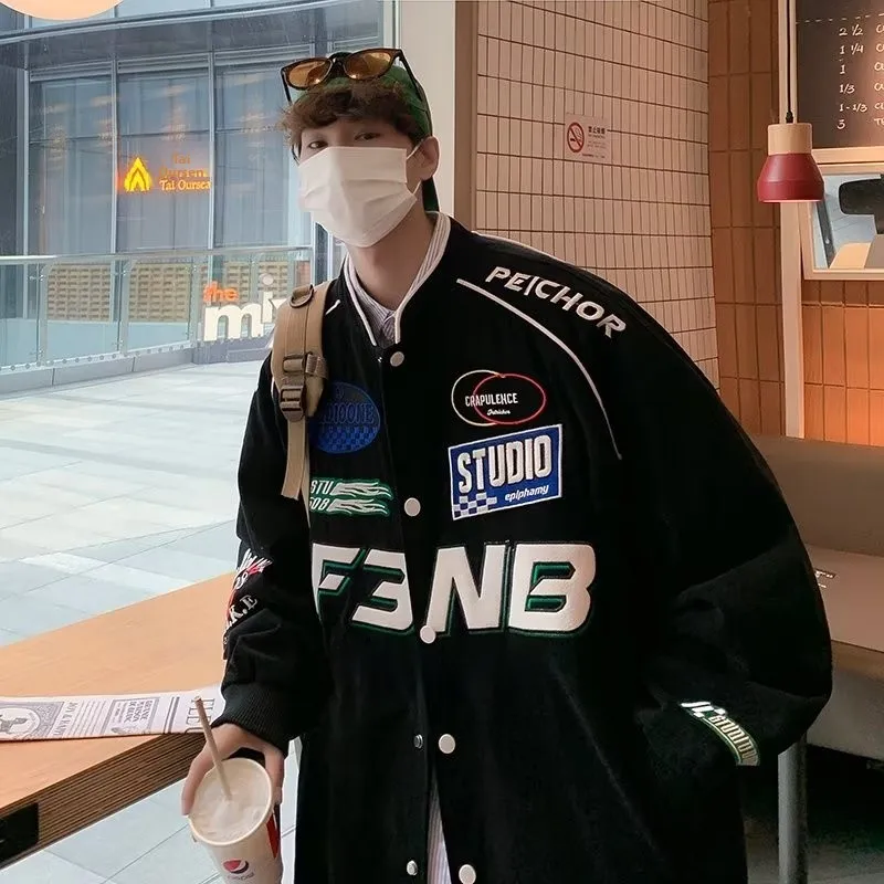 

Осень-зима, большие размеры 300, мужской гоночный костюм Jaet, американский бейсбольный костюм в стиле ретро, свободный крой, цветная Blo Jaet