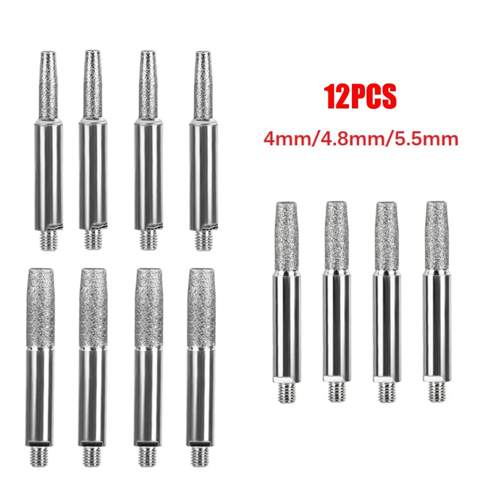 12pcs Diamond Coated Cylindrical Burr 4/4.8/5.5mm Chainsaw Sharpener Stone File Chain Saw Sharpening Carving Grinding Tools