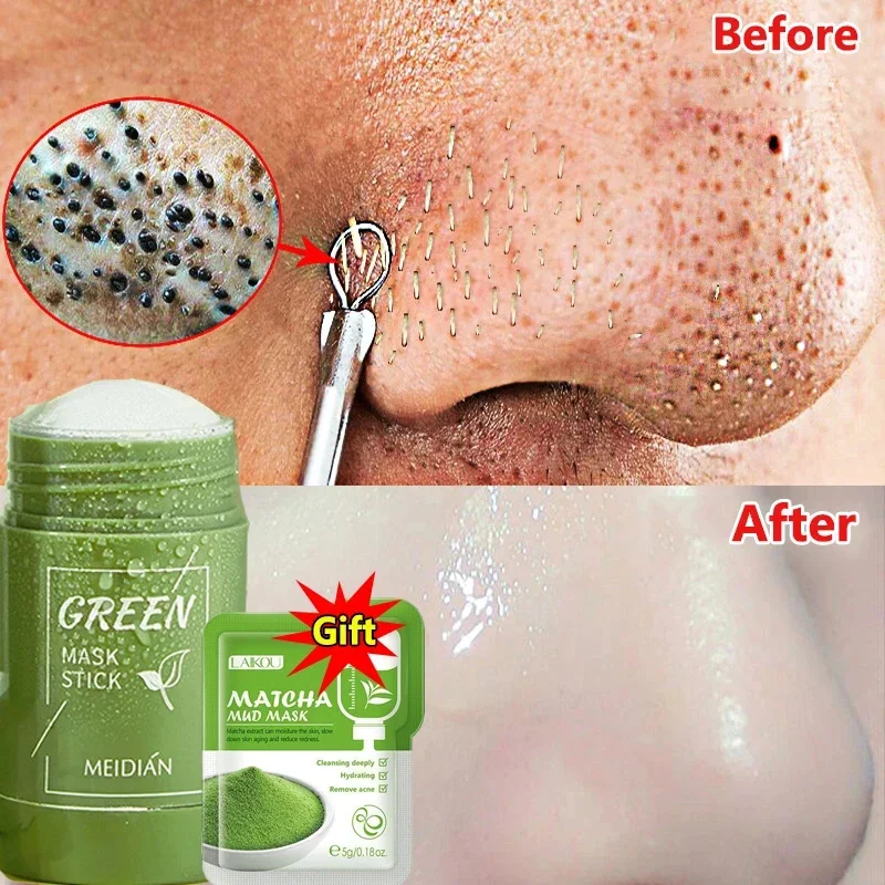 Face Clean Mask Acne Blackhead Remover Green Tea Mask Stick Dispel Blemish Shrink Pore Oil Control Exfoliate Whitening Skin Care