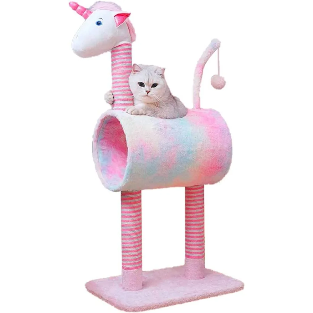 

Unicorn Pink Cat Condos for Indoor Cats with Scratching Posts Plush Cute Kitten Activity Center Furniture Stable Large Cat Stand