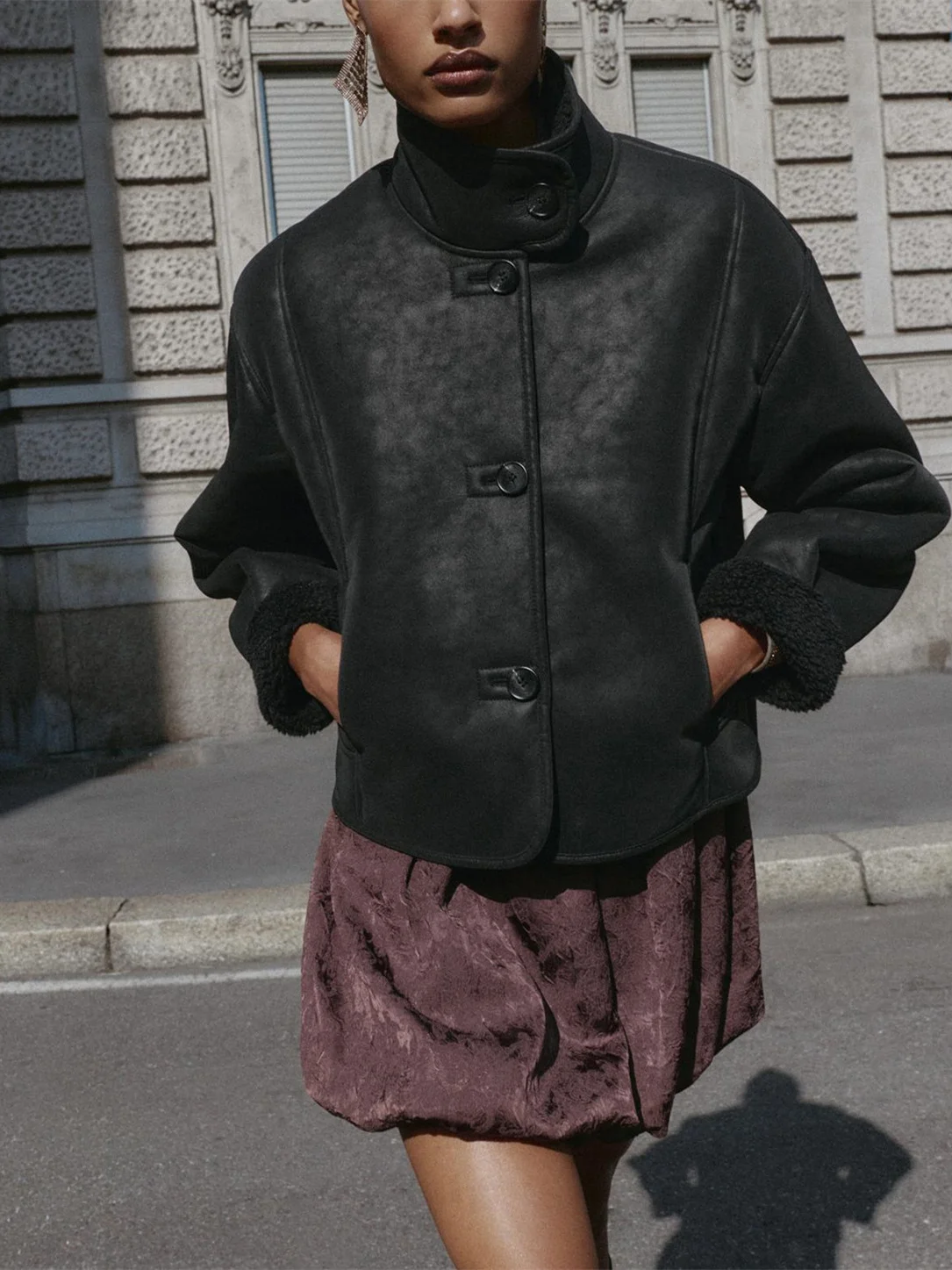 Dwustronna kurtka ze sztucznej skóry, dojazdy do pracy, prosty styl, nowość, odzież damska, dekoracja guzikami, krój prosty.