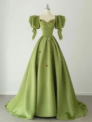 Green Puff Sleeve Evening Dress Adult Light Luxury Minority French Style Host Female Temperament