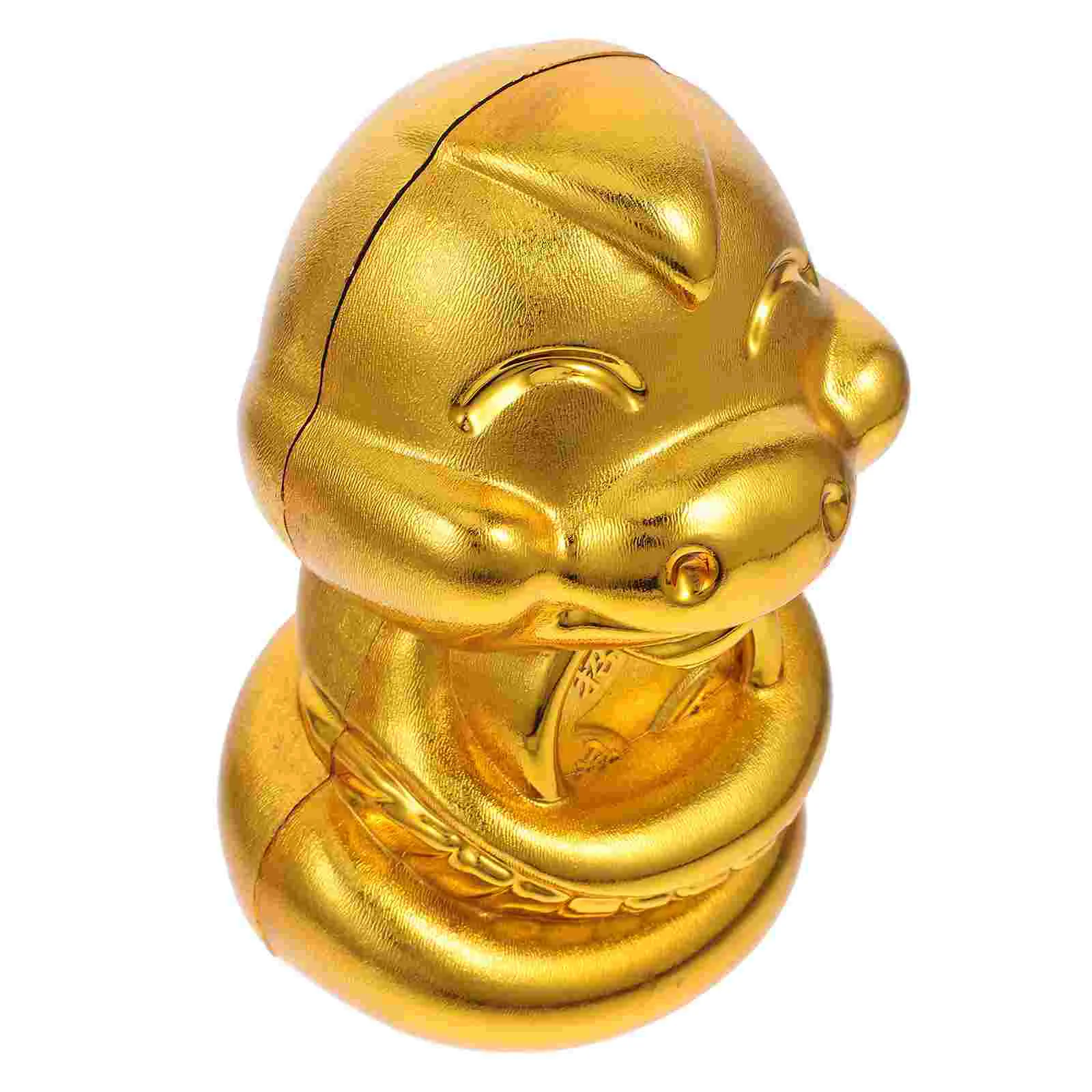 Golden Snake Piggy Bank Money Saver Savings Holder Coin Zodiac Animal Container Feng Shui Treasure Basin Lucky Decor Jar