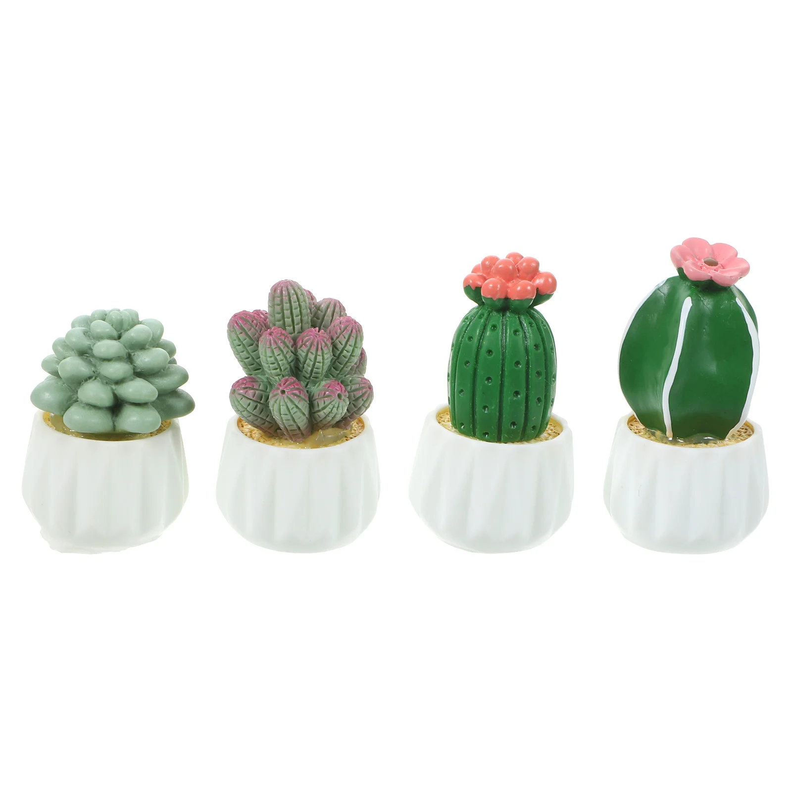 

4 Pcs Potted Plant Office Cactus Artificial Grass Resin Miniature House Supplies