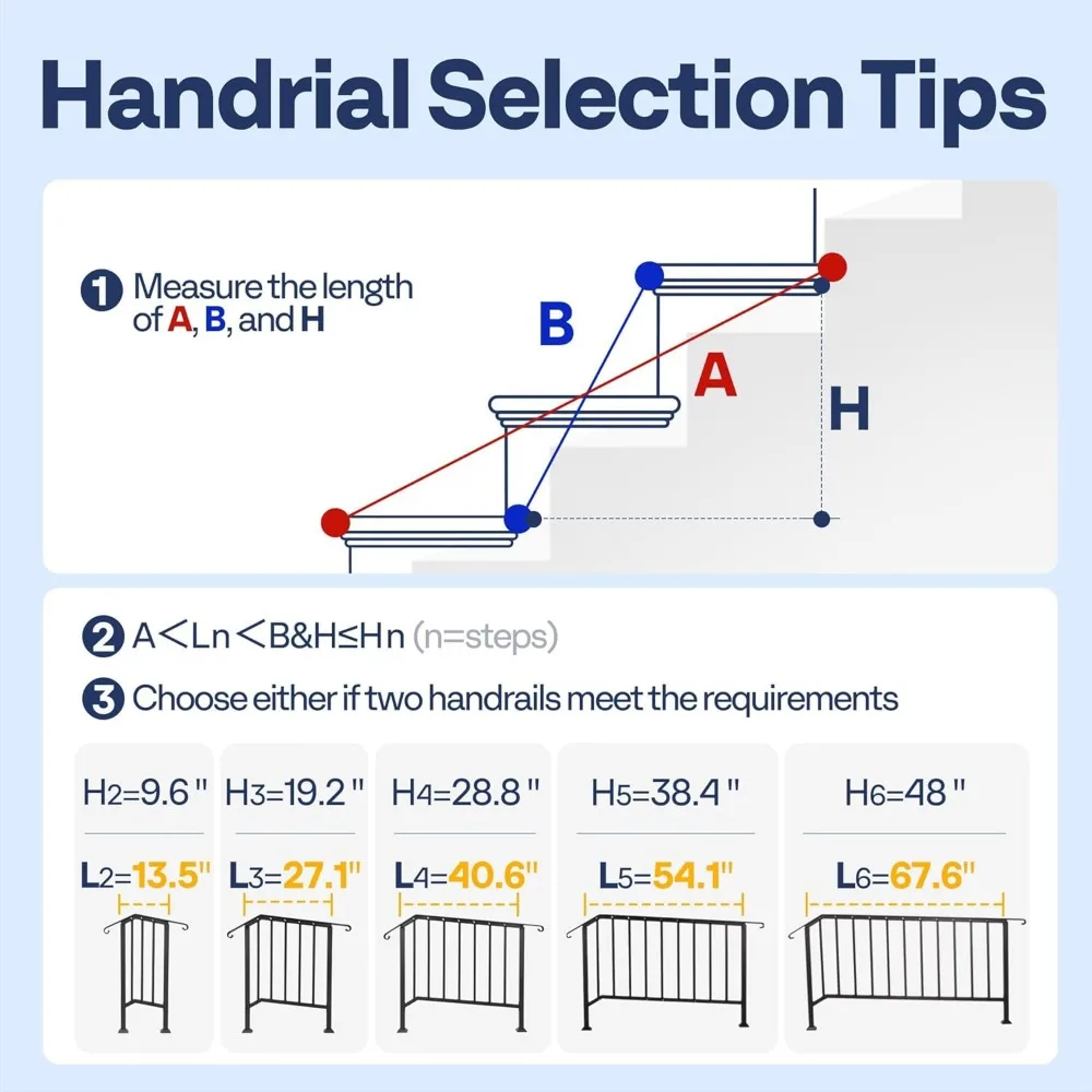 2-Pack Wrought Iron Hand Rails for Outdoor Steps – 67.6" Curved Ends and Safety Balusters Exterior Railing Kit for Porch, Deck,