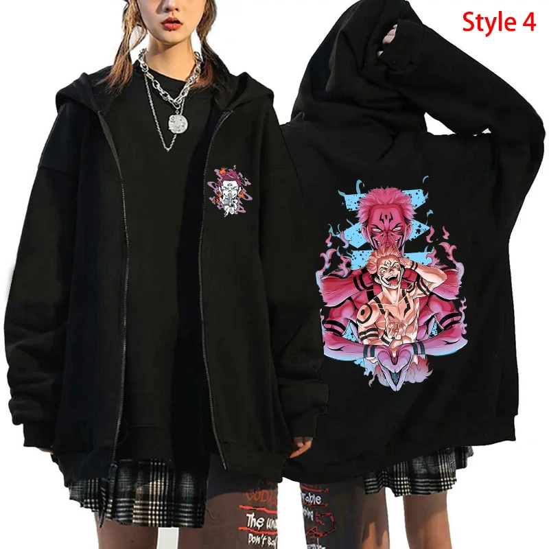 NEW Women\'s Men\'s Fashion Zip Hoodie Ryomen Sukuna Printing Zipper Sweatshirt Autumn Winter Casual Long Sleeve Jacket Coat Anime