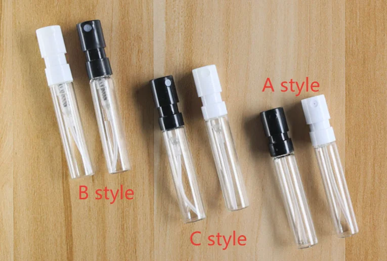 200 stücke 1,5 ml 2ml Bajonett Flasche Probe Französisch Pumpe Parfüm Flasche Sprayer Kunststoff Düse Glas Bajonett Schwarz Weiß farbe