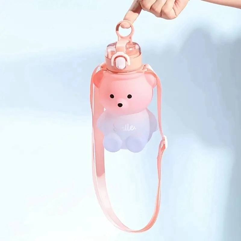 1Pc Gradient Cute Water Cup Summer High-Value Girls Plastic Cup Portable Straw Cup Large Capacity Water Bottle