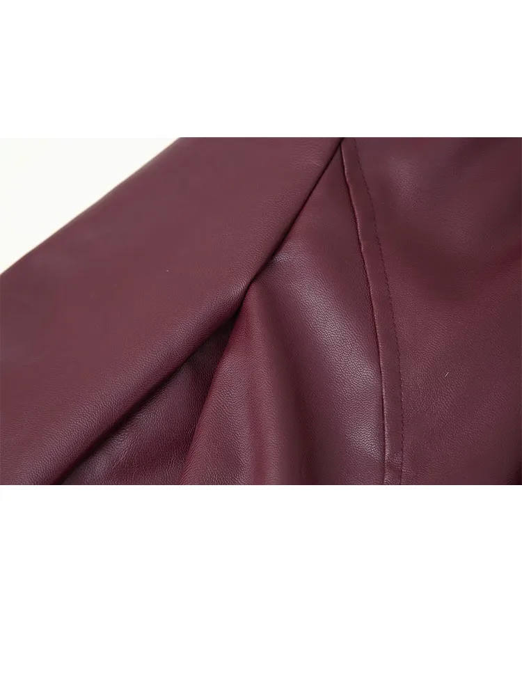 HH Women Winter Leather Fashion Versatile Waist Lapel Lace-Up Long Sleeve Leather Jacket Female High Street Casual Short Jacket