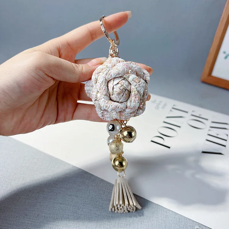 key pendant Camellia flower pearl keyrings tassel bag pendant  fashionable car keychain Accessories for jewelry