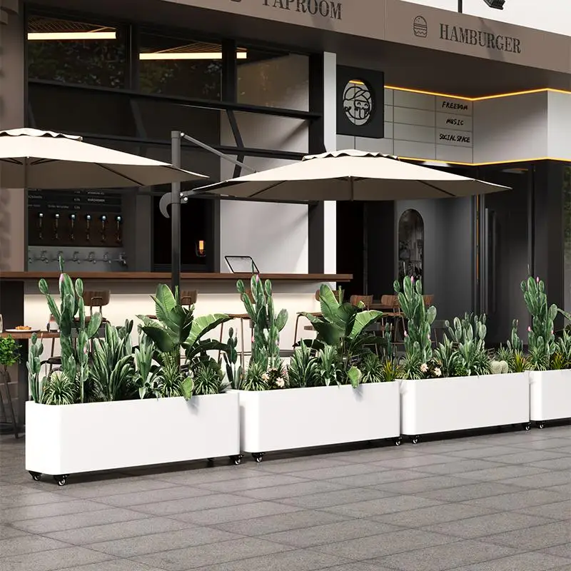 Mobile outdoor flower box wrought iron milk tea shop sales department courtyard with wheel combination outer pendulum fence part