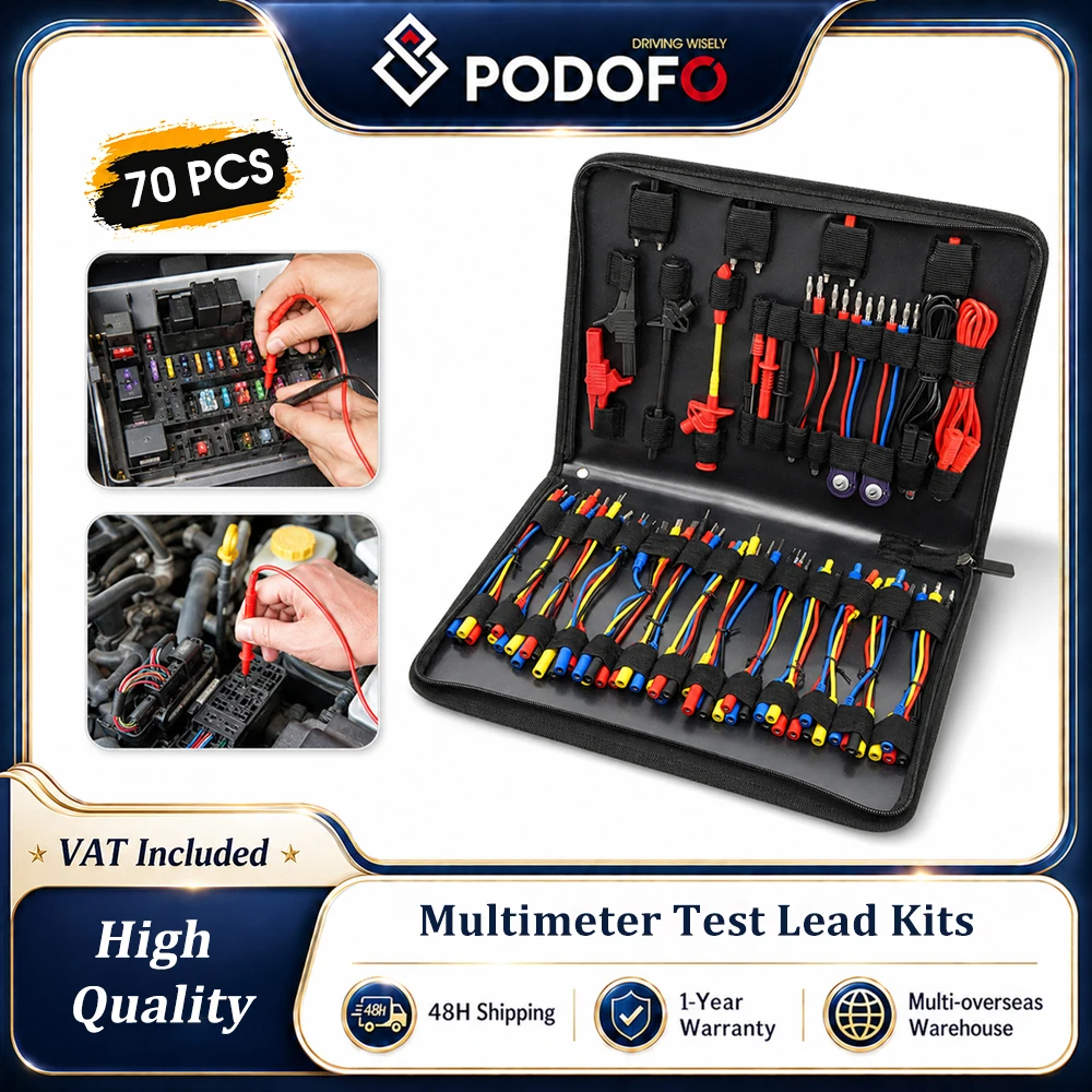 Kit de test de multimètre Podofo 70 pièces, outil de test automobile essentiel avec connecteurs plats, connecteurs électroniques, câbles, testeur d'outils manuels avec potentiomètre 5KOHM pour les tests automobiles