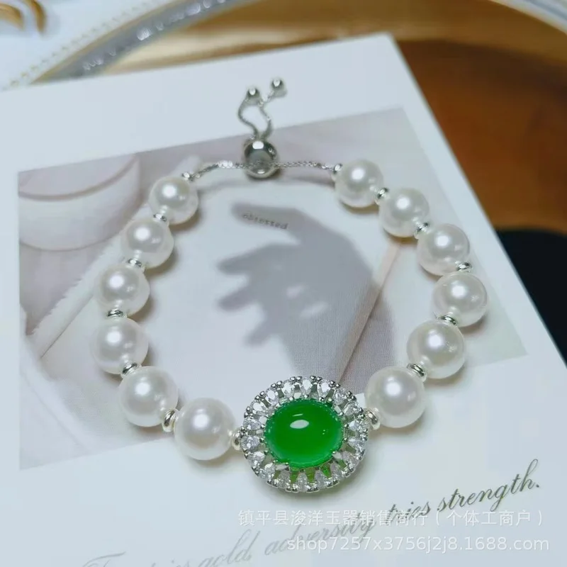 Influencer live-streamed jewelry: freshwater shell pearls, Brazilian chrysoprase, agate bracelet, hand accessory, gift-worthy, c