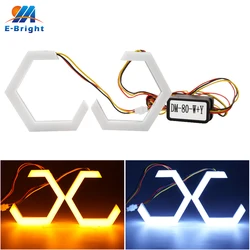 Anneaux Halo Hexagonaux à LED Angel Eyes, Lumières de Sauna à LED pour Moto et Voiture, Blanc et Ambre, 12V, 24V, DC, 2.5 Pouces, 80mm, 70mm, 90mm, 3.0 Pouces, 2 Pièces
