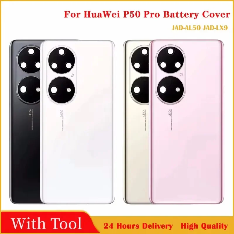 Verre arrière pour Huawei P50 Pro, pièces de rechange, couvercle de batterie arrière, boîtier arrière + cadre de caméra