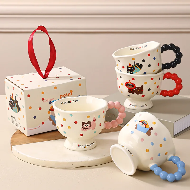 

Kitchen,Dining & Bar Cute polka dot ceramic cup mug household coffee cup couple cartoon creative water cup ceramic breakfast cup