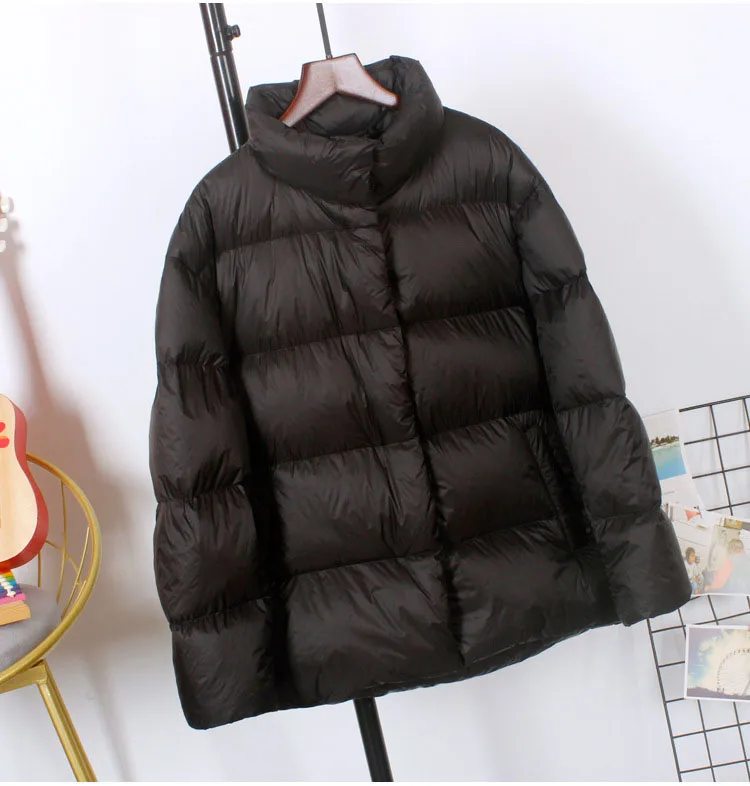 Schinteon Women Ultralight 90% White Duck Down Jacket Stand Collar Coat Casual Loose Winter Outwear High Quality 8 Colors