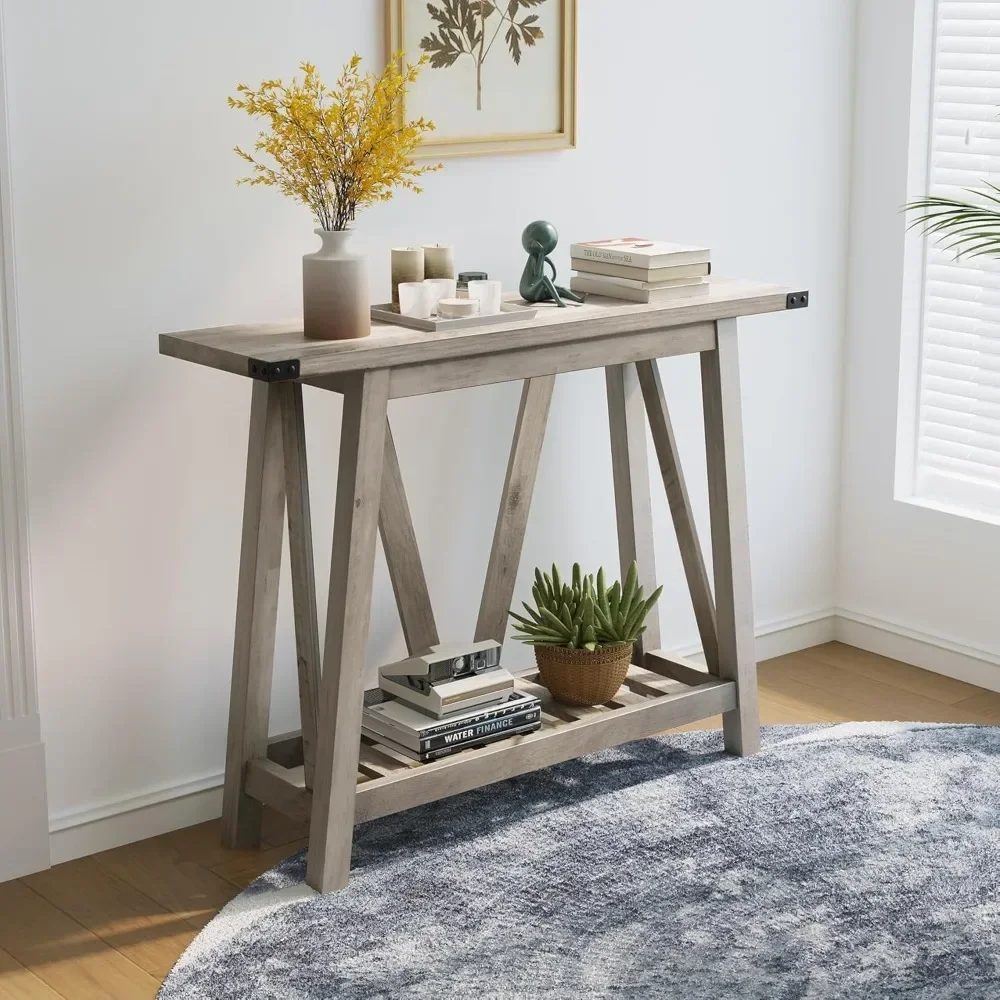 

Farmhouse Console Table for Entryway - Wood Entryway Tables with Shelves, Sofa Table for Entryway, Living Room, Hallway