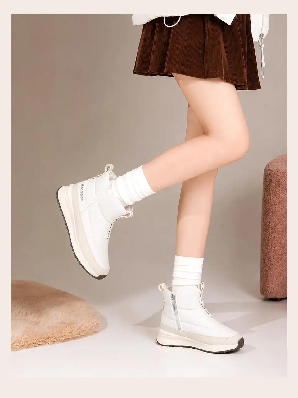 Baasploa Damen-Winter-Schneestiefel, warme Plüsch-Stiefeletten für Damen, bequeme, rutschfeste Baumwollschuhe mit Reißverschluss, wasserabweisende Freizeitschuhe – Detail 11