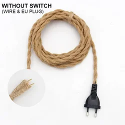 GANRILAND EU ปลั๊กสายไฟ Twisted Hemp เชือกตกแต่ง E27ซ็อกเก็ตโคมไฟทองแดงฐานสาย2M 220V สำหรับโคมไฟ