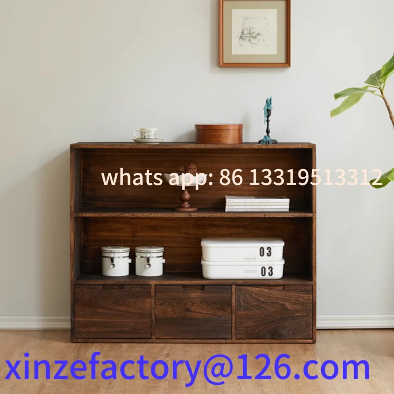 

Customizable solid wood bookcase shelf simple retro floor low cabinet