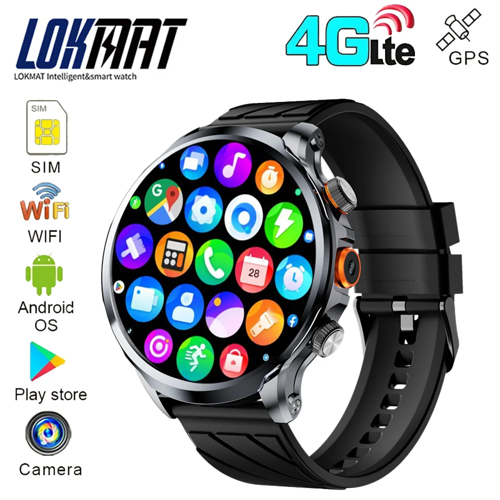 

New LOKMAT NFC SmartWatch 4G LTE GPS Wifi SIM Card, 2G+32G Round Screen HD Camera Video Call Google Play Android Smart Watch Men