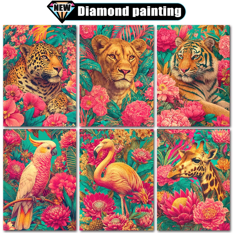 

Clearance Diamond Art Painting Cartoon flower Tiger peacock flamingo Home Decor Full Square&Round mosaic embroidery Cross stitch