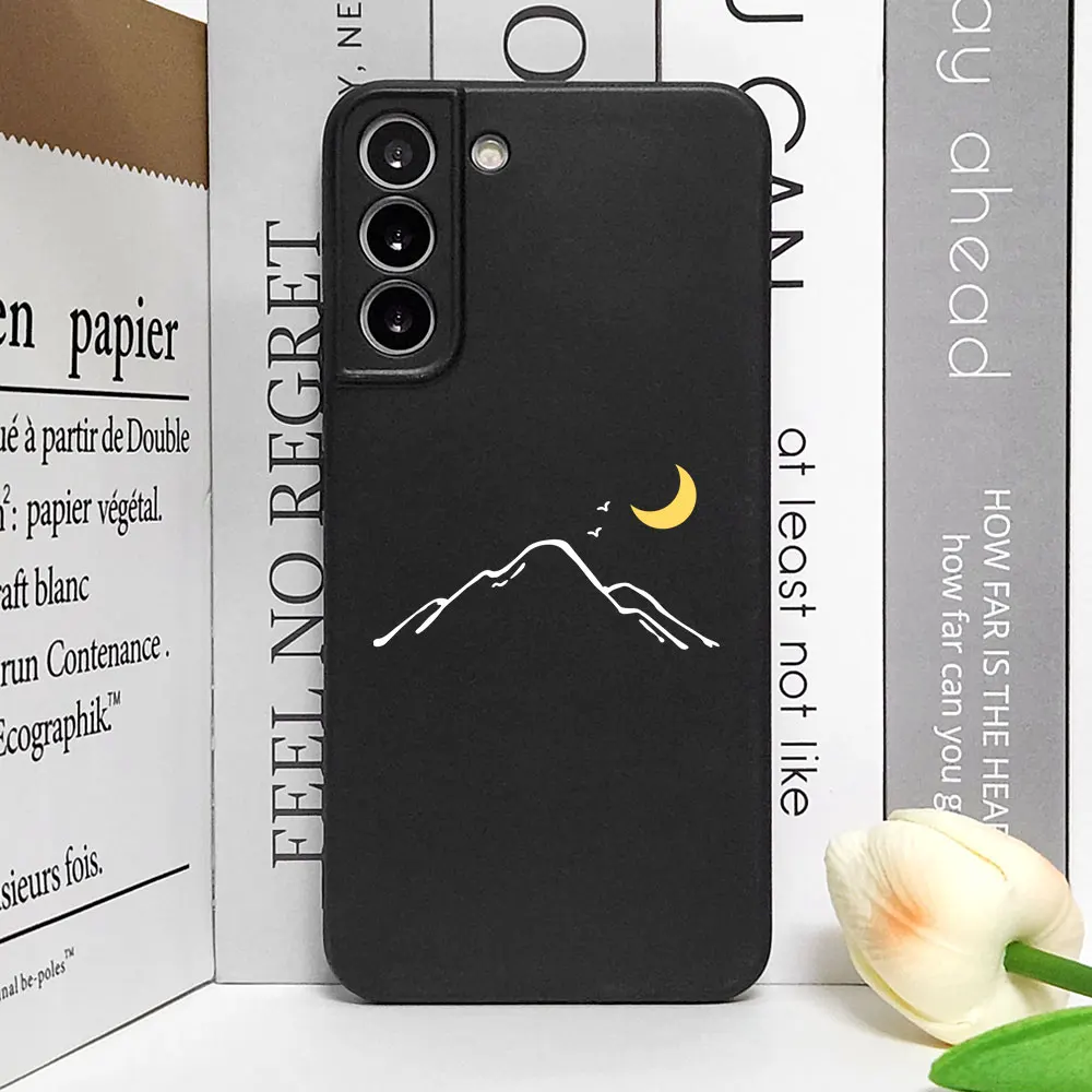 Linha montanha cenário caso de telefone para samsung s25 s24 s22 s21 s20 fe nota 20 ultra s23 plus simples sol lua casais pintado capa