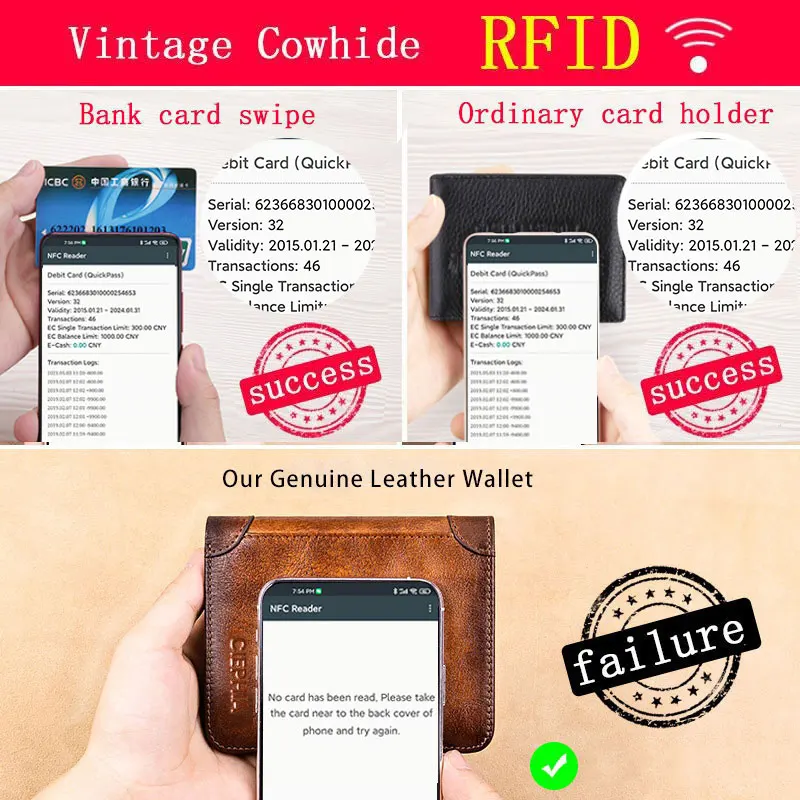 Genuine Leather Rfid Protection Wallets for Men Vintage Thin Short Multi Function ID Credit Card Holder Money Bag