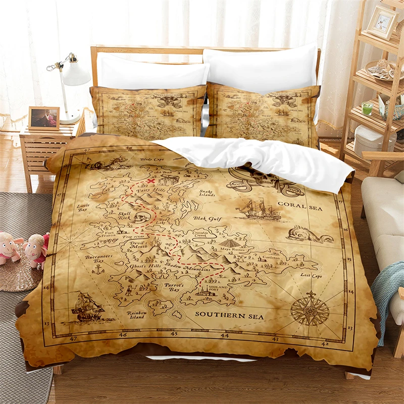 World Map,Treasure Map Bedding Set Duvet Cover Set 3d Bedding Digital Printing Bed Linen Queen Size Bedding Set Fashion Design