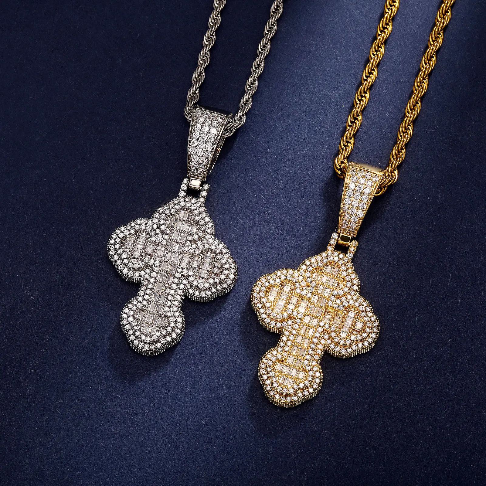 TOPGRILLZ Iced Out Full Square Cubic Zircon Cross Pendant Trend Designer Cloud Cross Pendant Hiphop Necklace For Rapper Jewelry