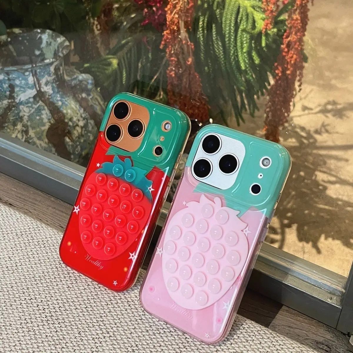 Suporte de Celular com Ventosa de Morango, Suporte Portátil Universal para Celular, Base Fixa para Navegação Automotiva