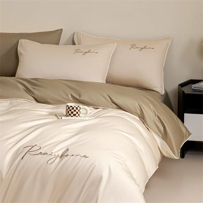 Luxury Embroidered 100% Cotton Bedding Set Hotel Quality Long Staple Cottons Duvet Cover Set Soft Silky Quilt Cover Pillowcase