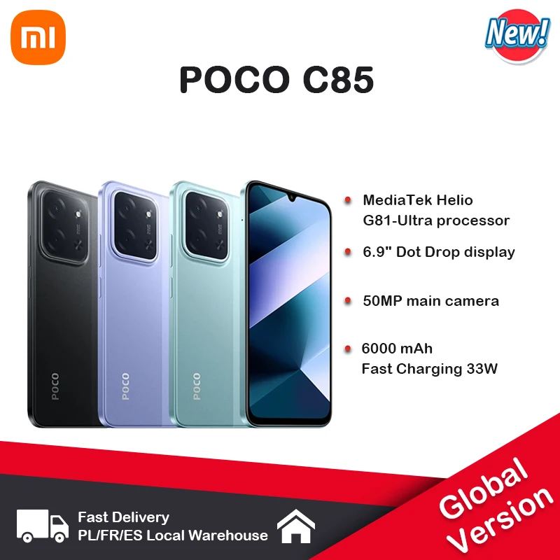 Xiaomi POCO C85 Smartphone NFC 50MP double cam�ra avec �cran immersif AI 6.9, puissant processeur octa-core 6000mAh