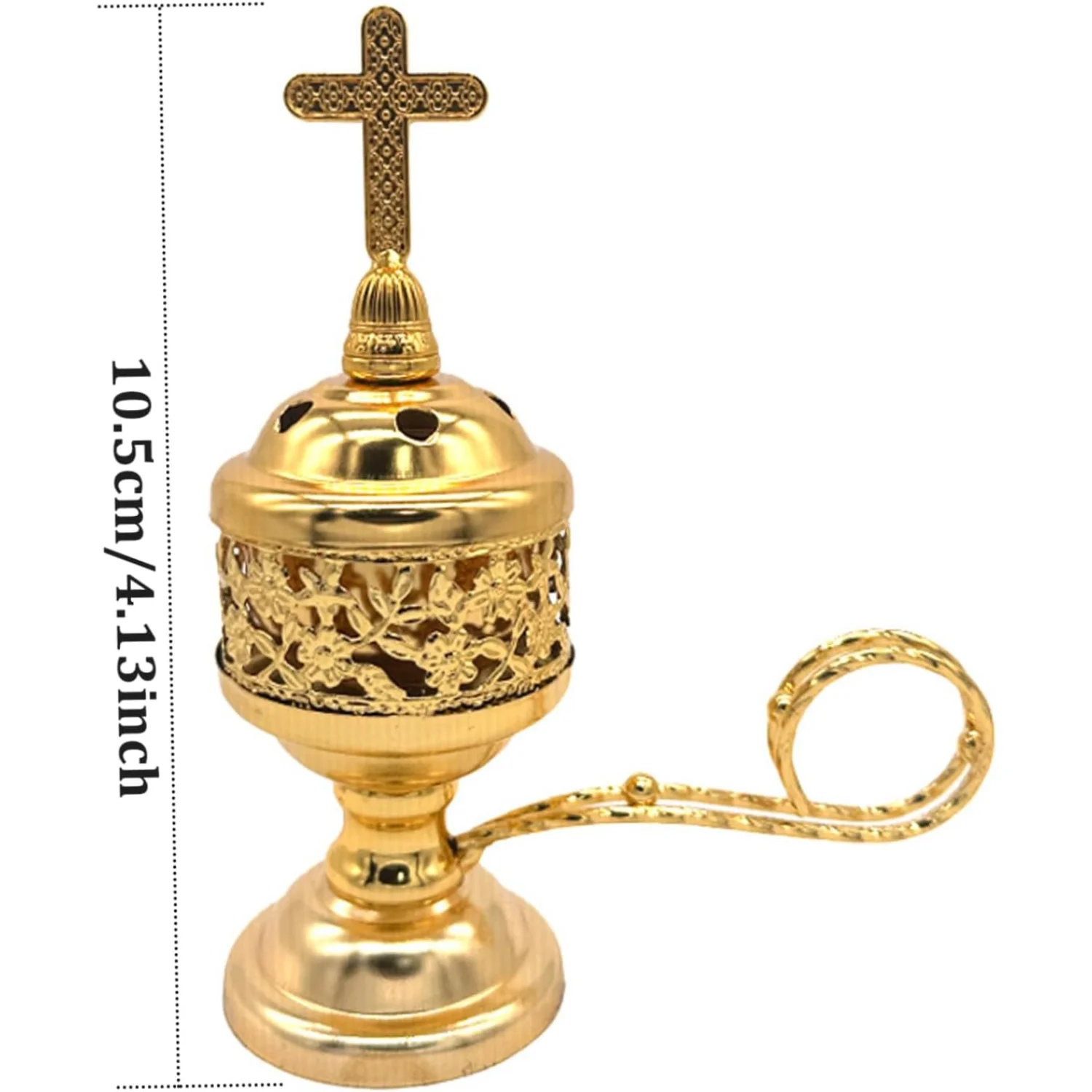 Charcoal  Burner Plated Iron  Holder Catholic  Burner with Handle and Cross Exquisite Frankincense Burner for  Church, Silver  D