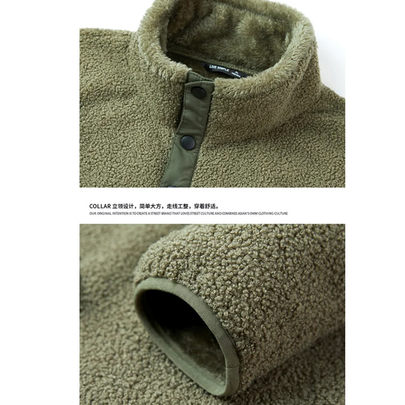 Autumn Winter Men Sweatshirt Warm Patchwork Pocket Fleece-lined Pullovers Polar Fleece Korean Style Casual Simple Sweatshirt