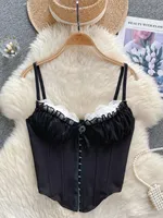 Women Tank Tops Lace Patchwork Spaghetti Strap Cropped Top Backless Corset Camis Female Vintage French Style Dropshipping y2k