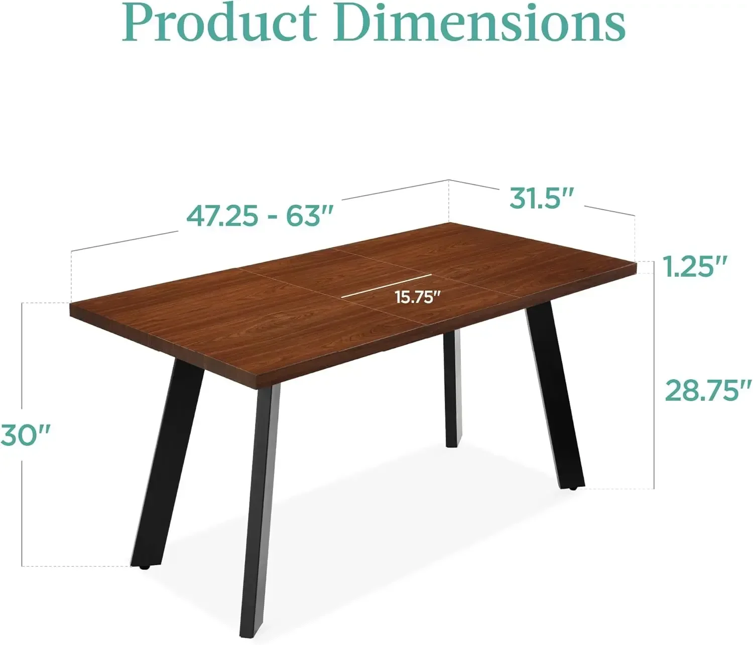 Products Extendable Dining Table 47 to 63in Modern Large Expanding Kitchen Table up to 6 People w/Leaf Extension, 2 Locks, 132lb