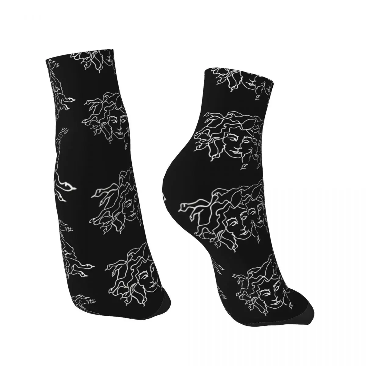 Drawing Inverted Men's Ankle Socks Medusa Mythology Unisex Street Style Seamless Printed Crazy Low Sock Gift