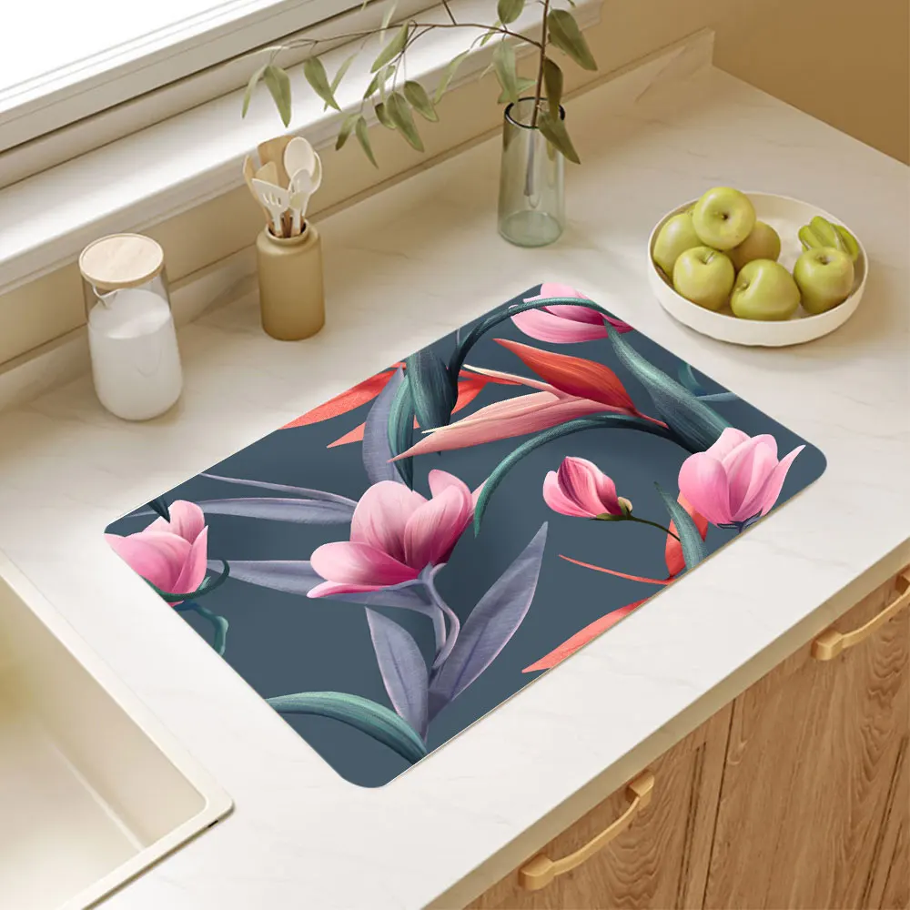 Hawaii Beach Style Absorbent Placemat, Coffee Dish, Quick Dry, Kitchen Drained Placemat, Drying Mat, Pad for Dinner Table