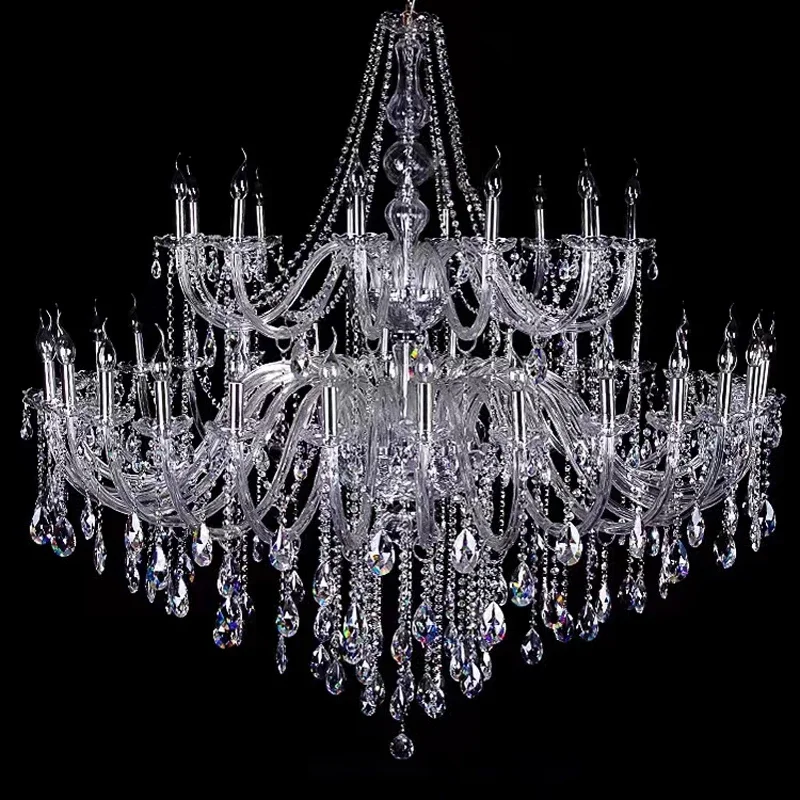 European Living Room Double Crystal Chandeliers Luxury Villa Simple Restaurant Glass For Led Chandelier Transparent Hanging Lamp