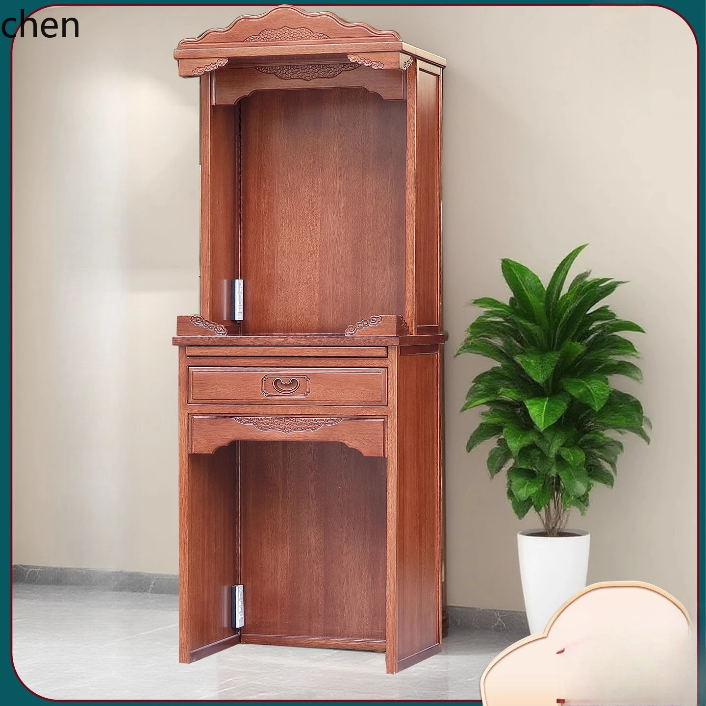 HXL Buddhist Altar Two-Layer Cabinet with Doors for Offering Table Guanyin Bodhisattva God of Wealth Cabinet Solid Wood