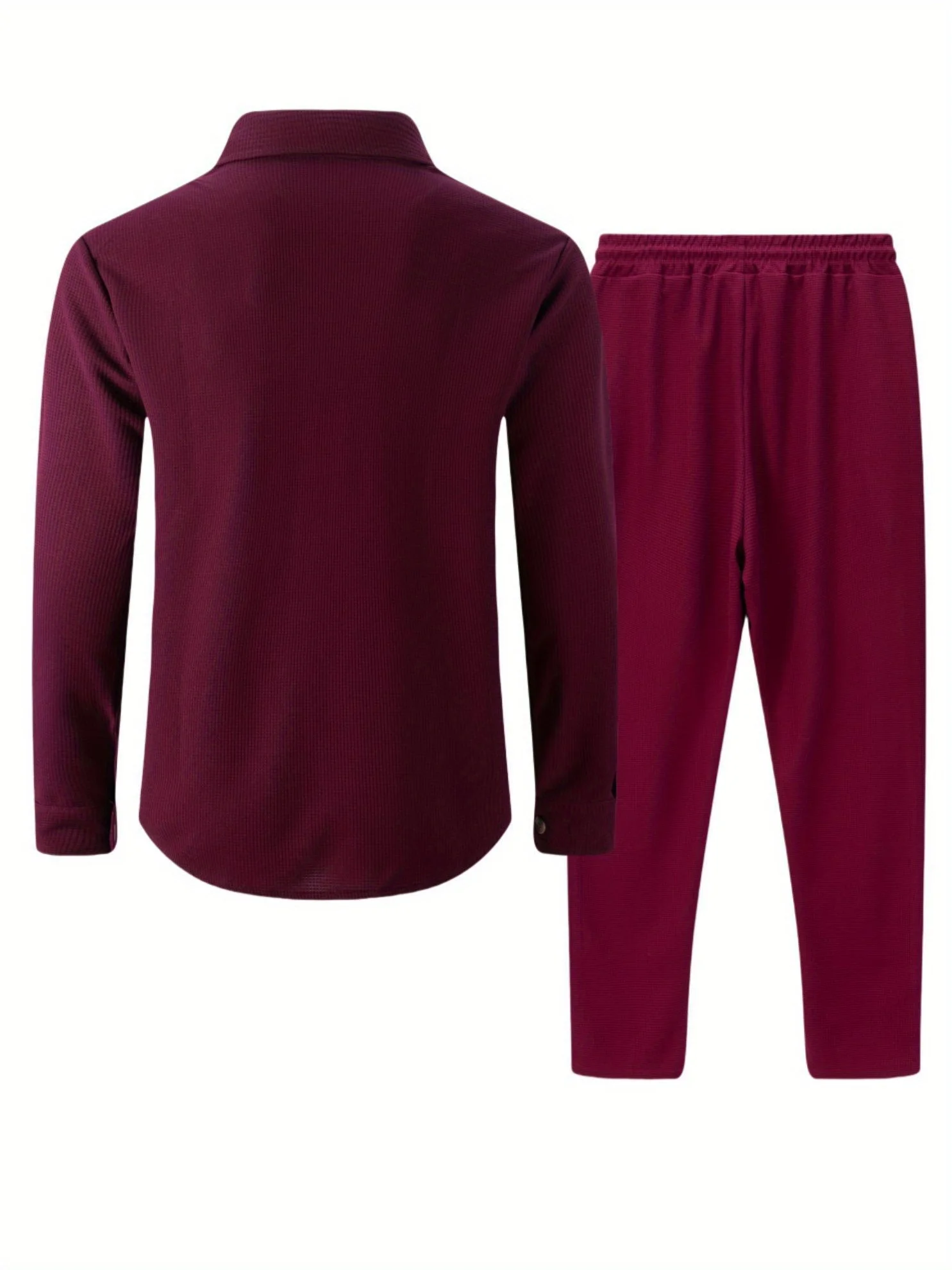 Ensemble deux pièces pantalon gaufré à manches longues, couleur unie, double poche, cardigan boutonné, chemise, nouvelle collection automne