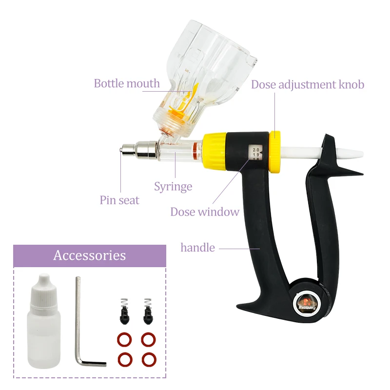 Imagem -03 - Garrafa Contínua Semiautomática Ajustável da Vacina da Injeção da Seringa Mlveterinary para Ferramentas da Fazenda do Gado da Galinha 2ml