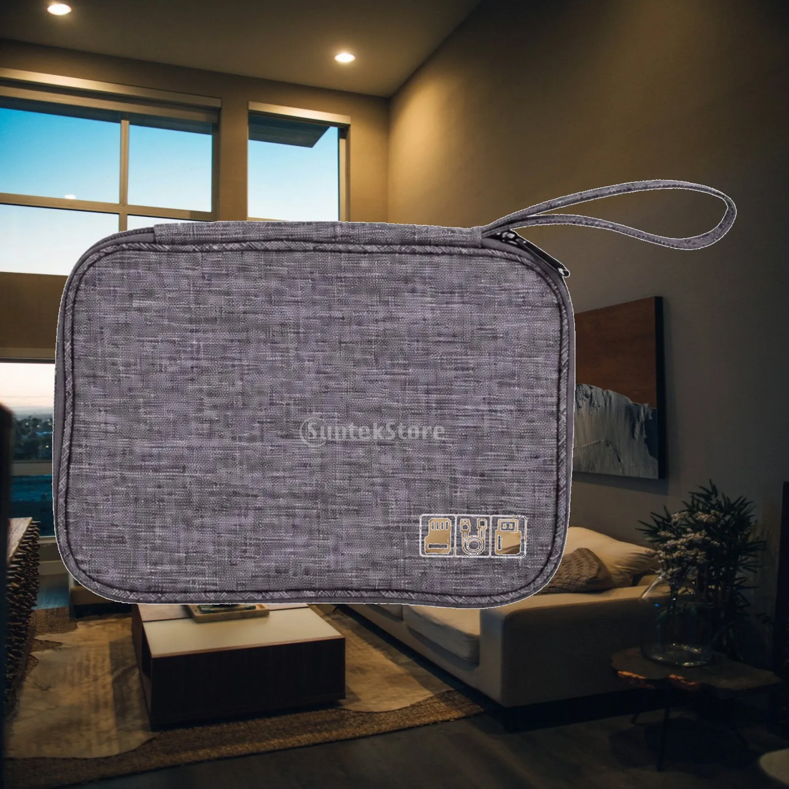 Oxford Cloth Accessory Case with Wrist Strap Zipper Closure Electronic Organizer with Hand Strap Cable Organizer Bag Portable