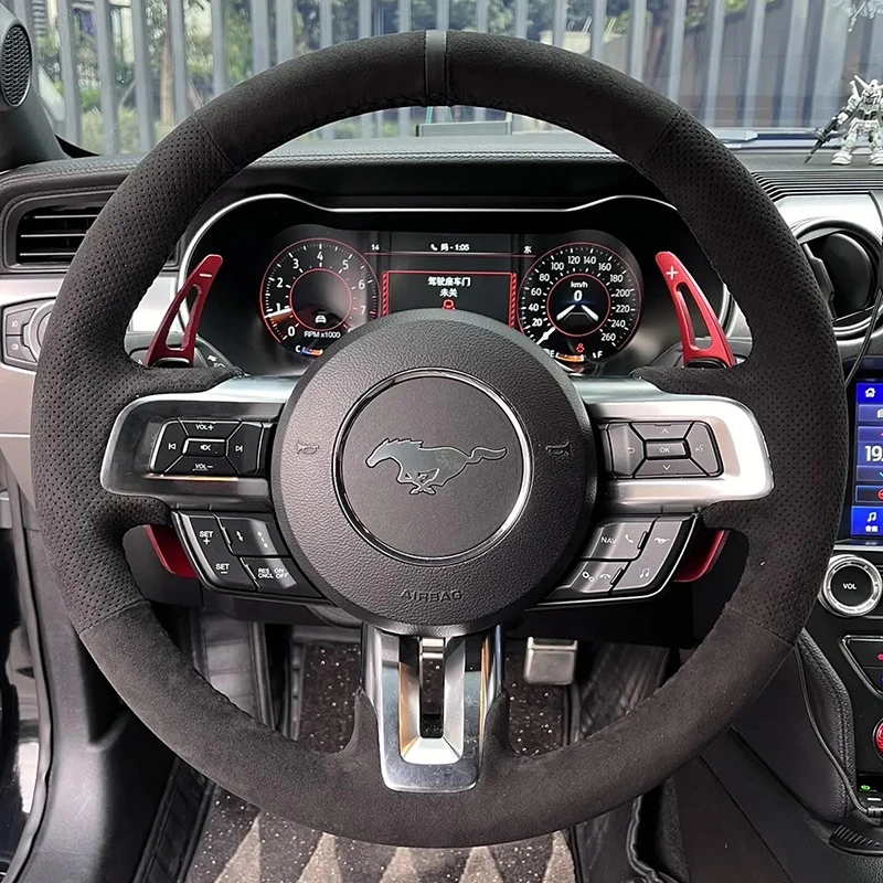 Hand Stitched Non-Slip Charcoal grey suede car Steering Wheel Cover For Ford Mustang Mustang GT 2015-2020 auto parts