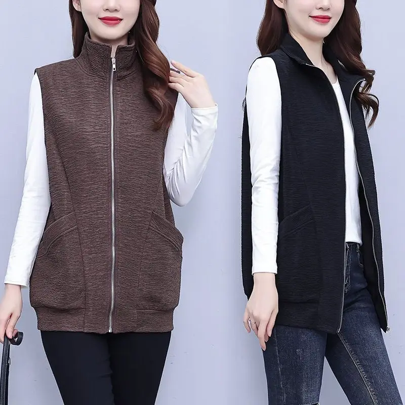 Chic Age-Defying Casual Vest Outerwear Women's Spring Fashion Loose Belly Covering Mid-Length Sleeveless Vest Top
