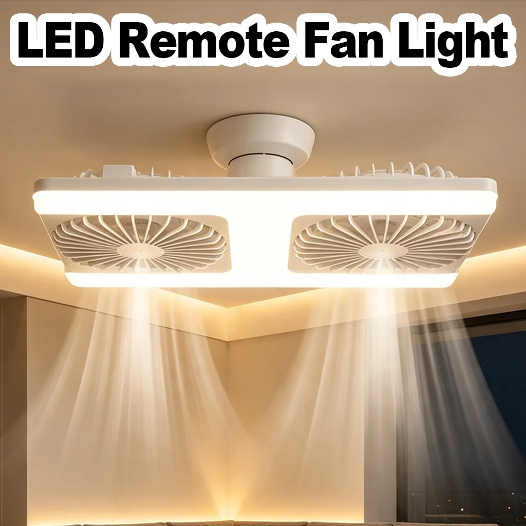 Remote Control H Frame Ceiling Fan Light E27 Screw Base Air Circulation Two-Headed Design 3 Color Adjustment Compact Fixture