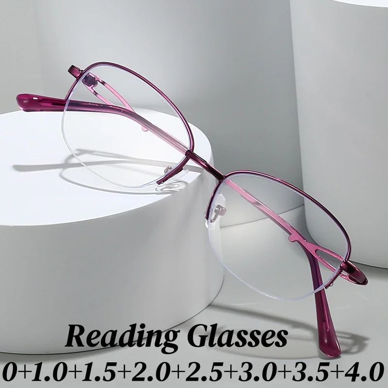 

Fashion Metal Half Frame Myopia Glasses Women Elegant Round Frame Eyewear Men's Business Anti Blue Light Near Sight Eyeglasses
